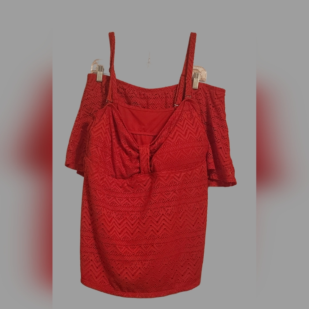 Catalina Red Tie Front Ruffle Swim Suite